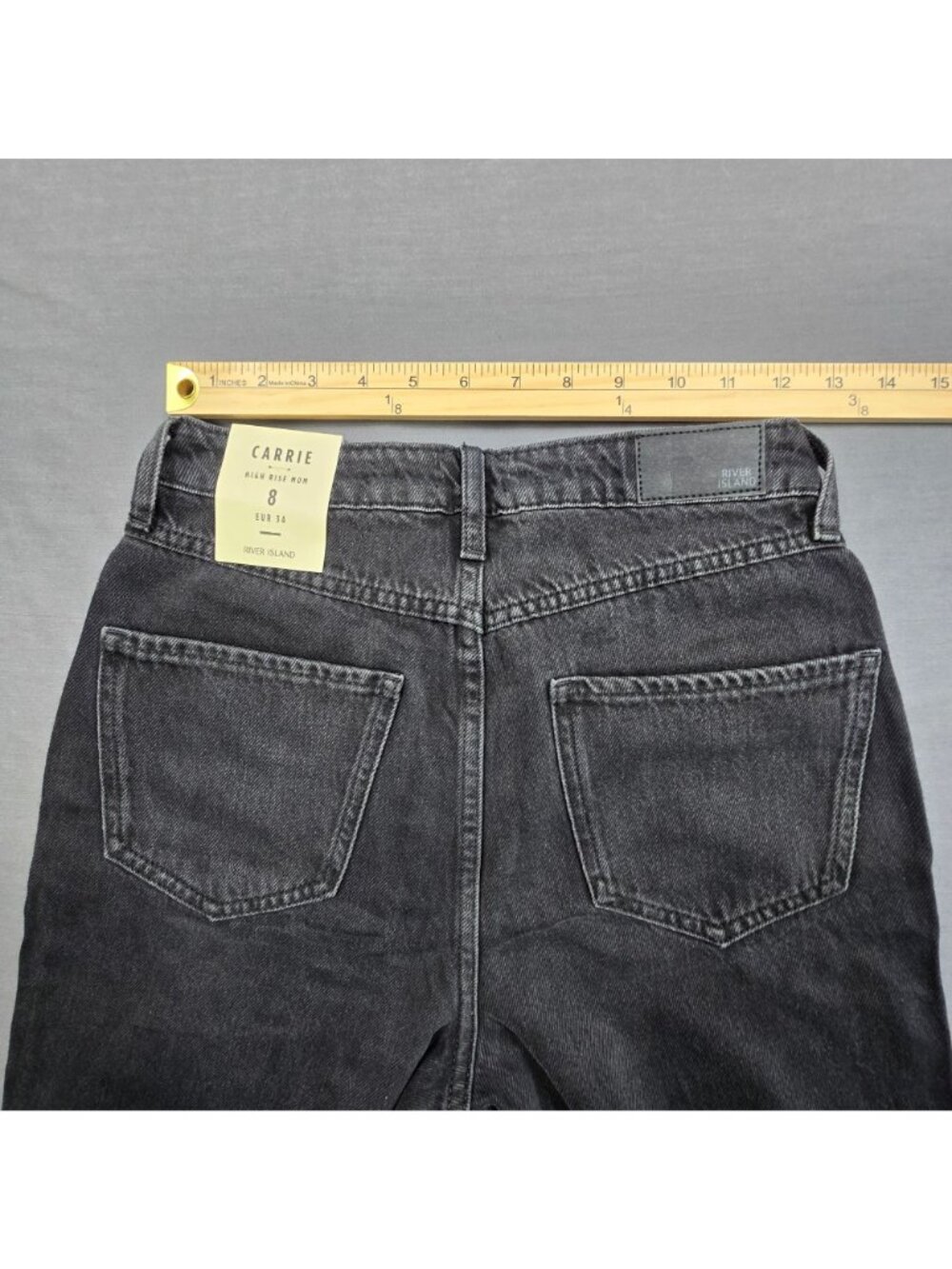 NEW River Island Size 4 US  8 UK EU 34 Petite High-Rise Mom Jeans Black Denim - Picture 6 of 7